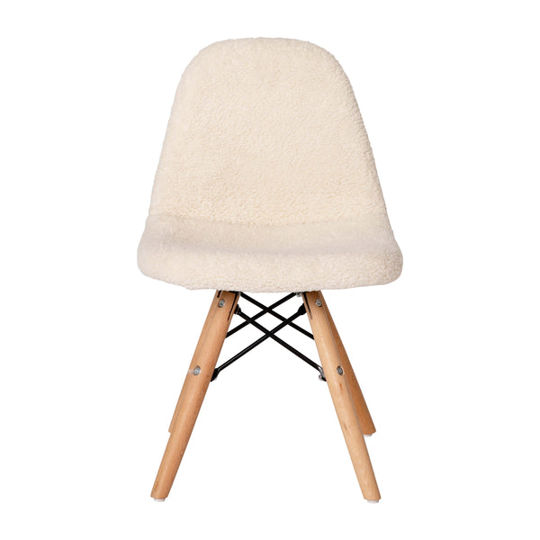 Off-White |#| Kids Armless Off-White Faux Shearling Chair with Beechwood Legs