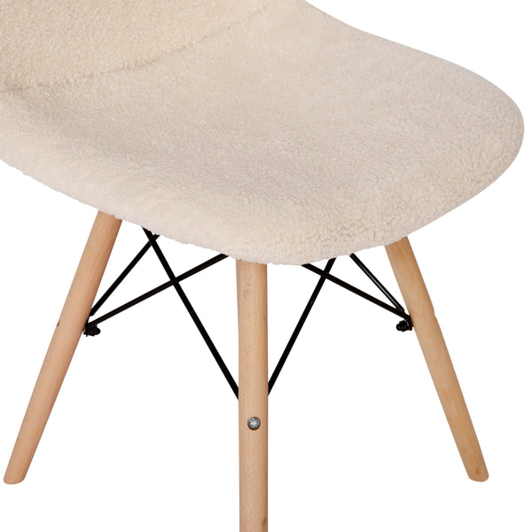 Off-White |#| Armless Off-White Faux Shearling Accent Chair with Modern Wood Legs