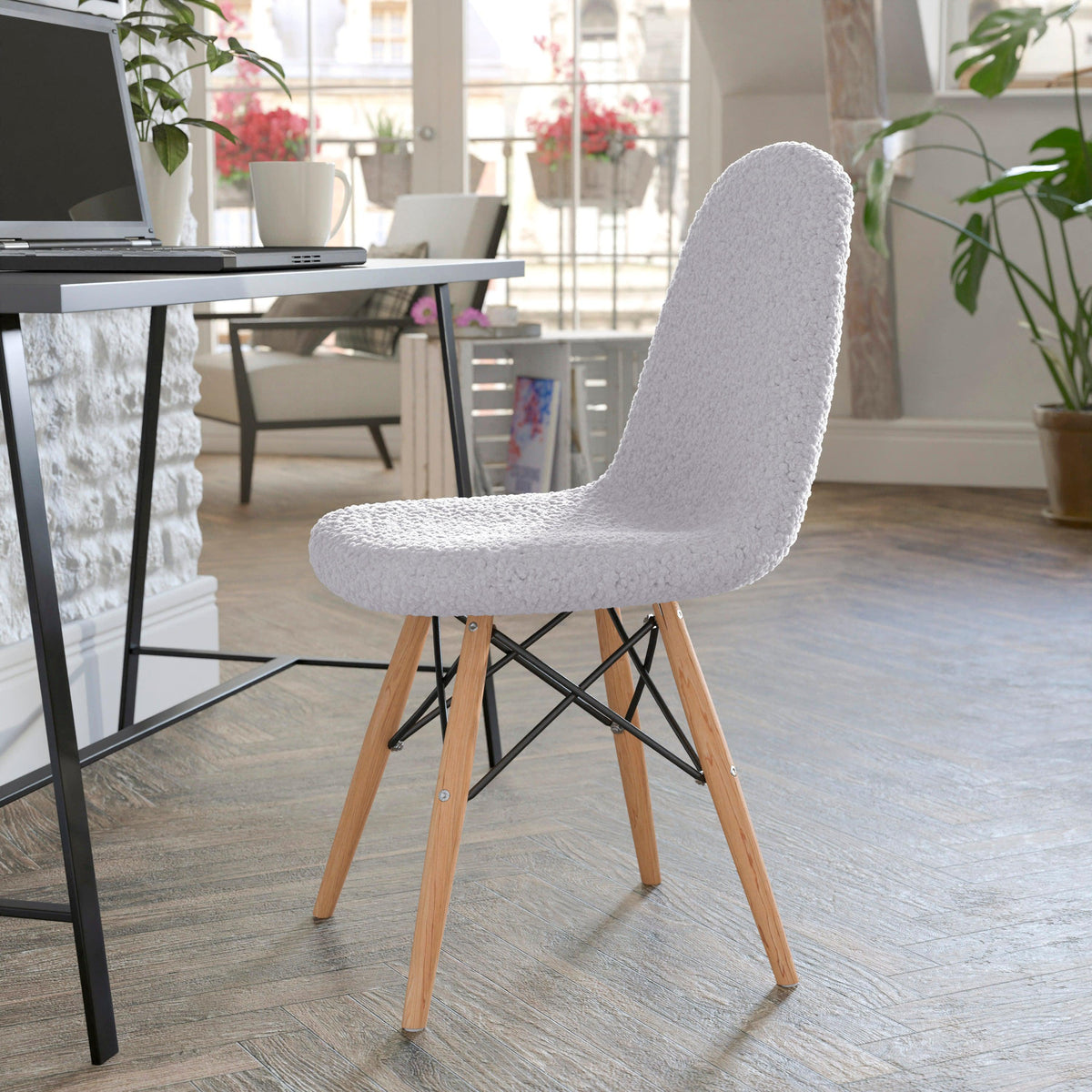Gray |#| Armless Gray Faux Shearling Accent Chair with Modern Wood Legs