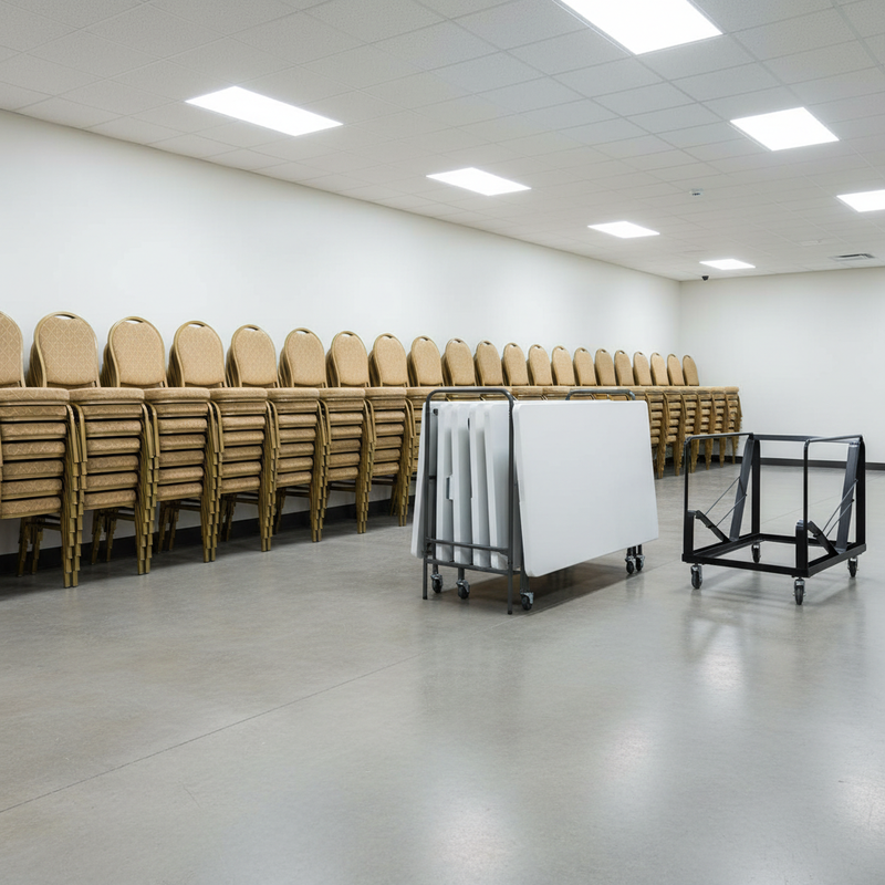 Behind-the-Scenes Wedding Venue Storage - Chairs, Tables & Dollies