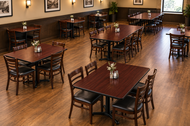 Bizchair-commercial-dining-room-with-rectangular-restaurant-tables