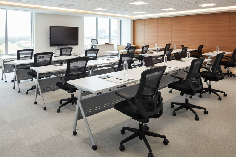 Bizchair-davis-training-table-kelista-task-chair-two-chairs-per-table-corporate-training-room