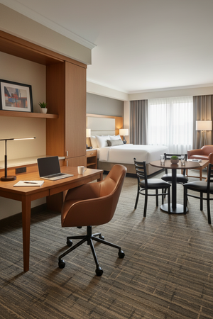 Extended-Stay Hotel Suite — Four Zones with Commercial Furniture 2:3 Vertical