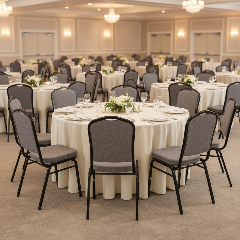 Gray Herringbone Crown-Back Banquet Chairs - Wedding Reception 1:1