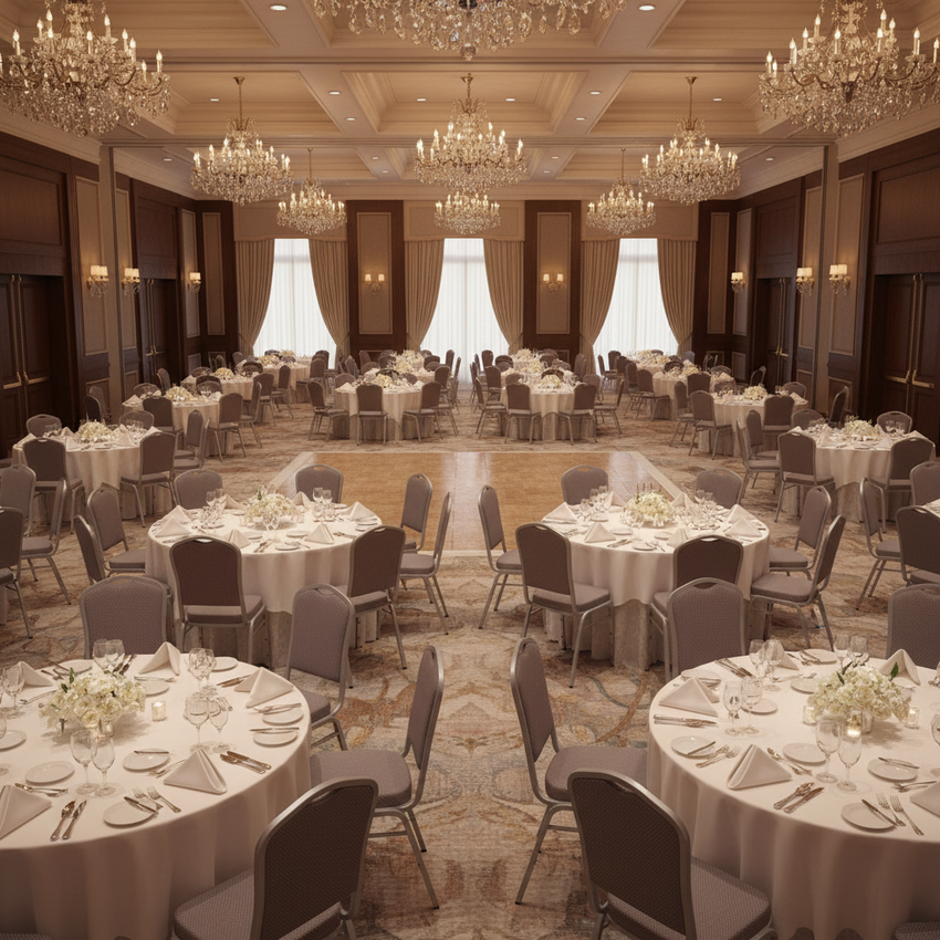 HERCULES Crown Back Banquet Chair — Gray Dot, Wedding Ballroom v3