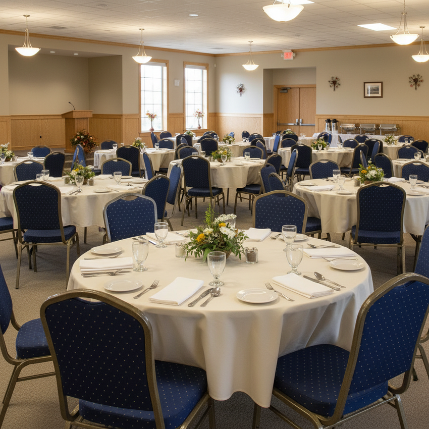 HERCULES Crown Back Banquet Chair — Navy Blue Dot, Gold Vein Frame, Church Fellowship Hall