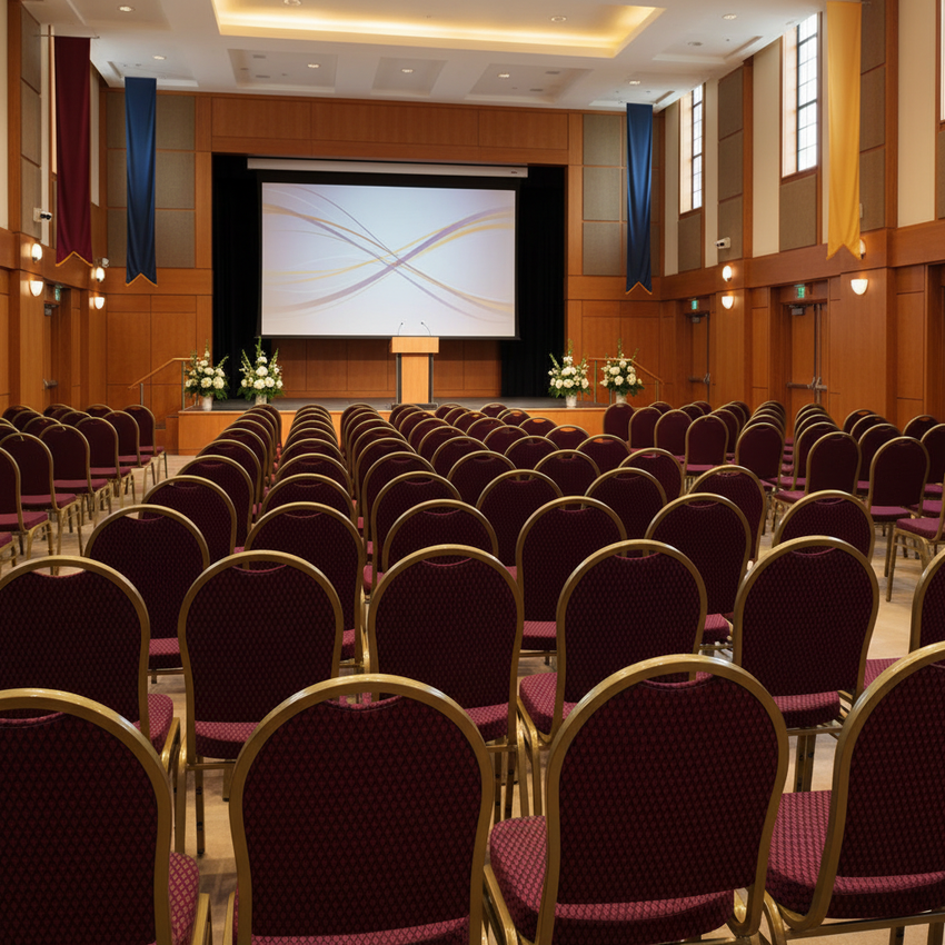 HERCULES Dome Back Banquet Chair — Burgundy Pattern, Gold Vein Frame, University Convocation Hall