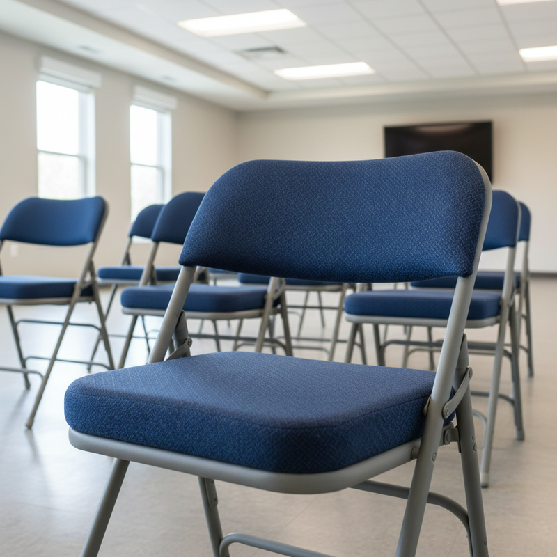 HERCULES Navy Fabric Folding Chair - Community Center Close-Up