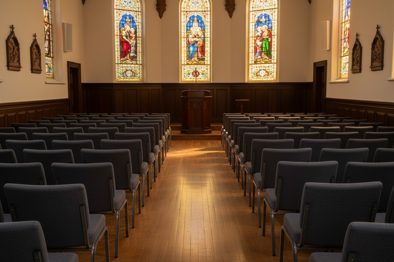 church with stained glass windows 