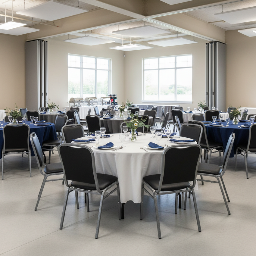 HERCULES Series Stacking Banquet Chair — Black Vinyl, Community Banquet Hall