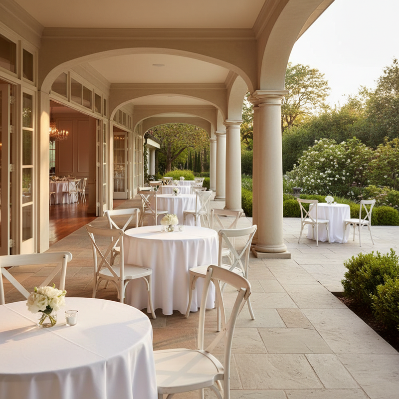 Ivory X-Back Chairs - Indoor/Outdoor Wedding Venue Terrace 1:1