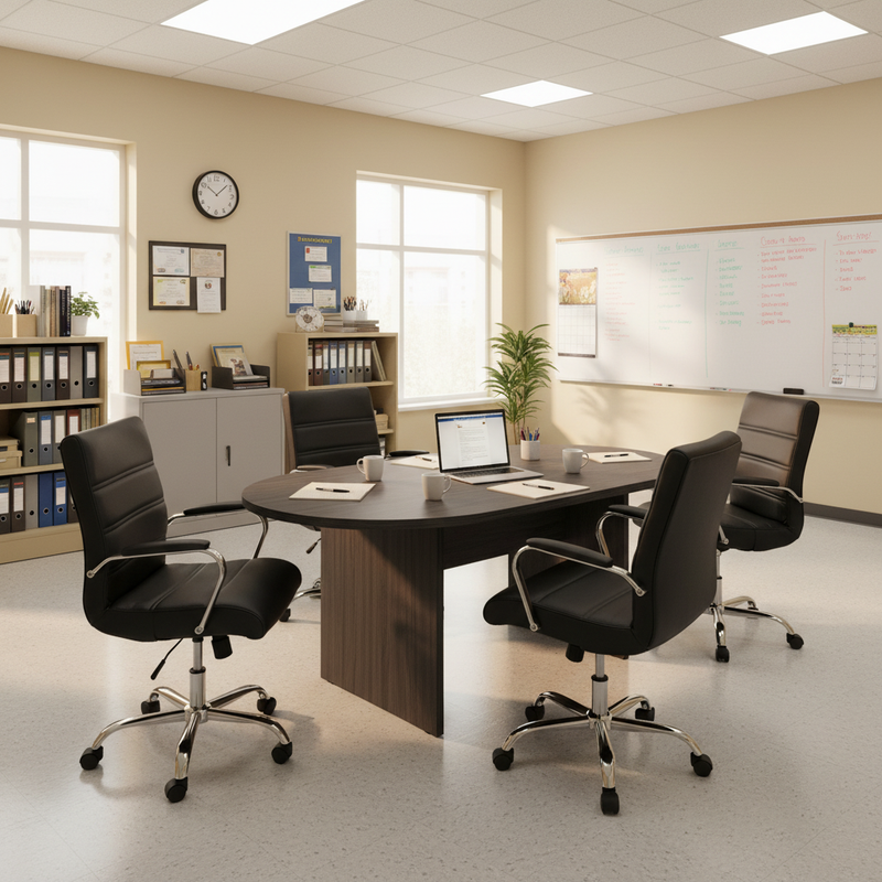 Bizchair-k-12-school-faculty-conference-room-oval-table-set-with-executive-chairs