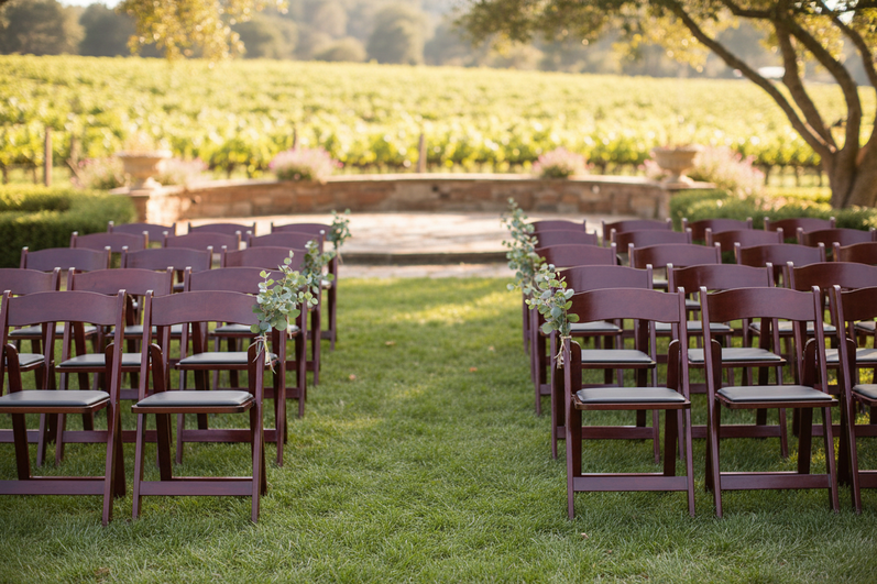 Mahogany Resin Folding Chairs - Vineyard Wedding Ceremony 3:2