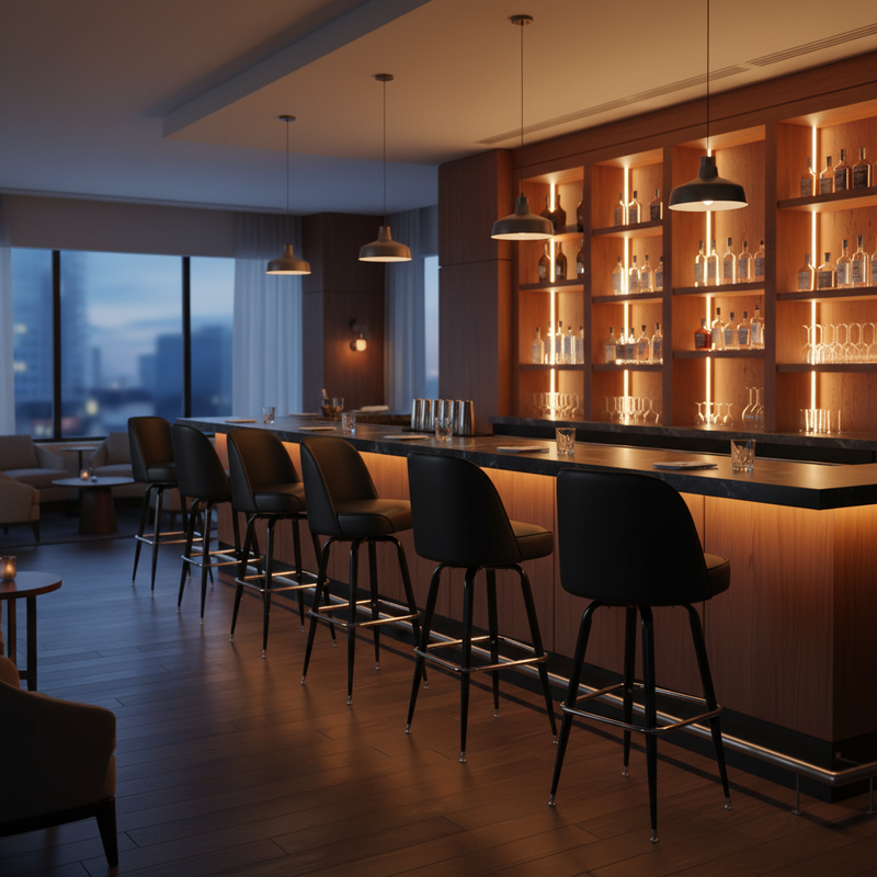 Metal Swivel Bucket Barstool — Hotel Bar Evening Service 1:1