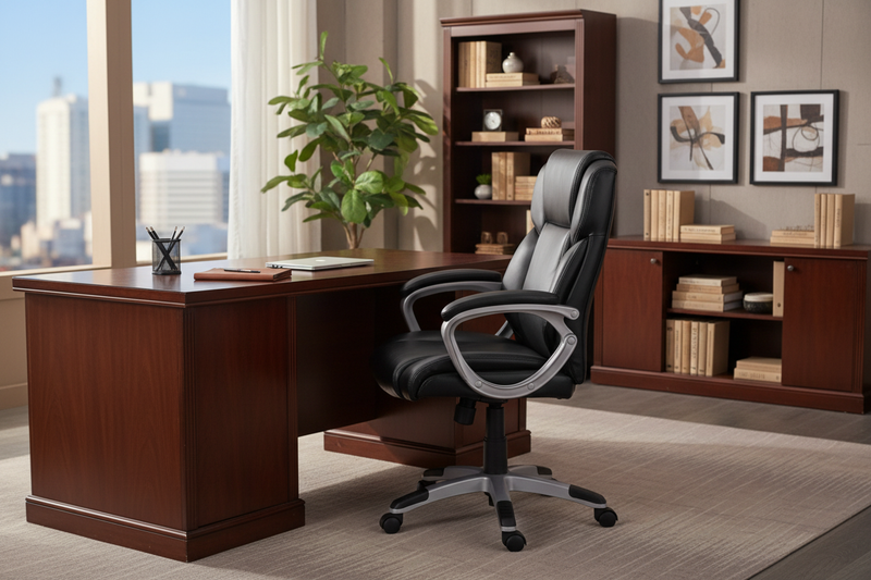 Bizchair-mid-back-leathersoft-executive-chair-behind-desk-natural-workspace