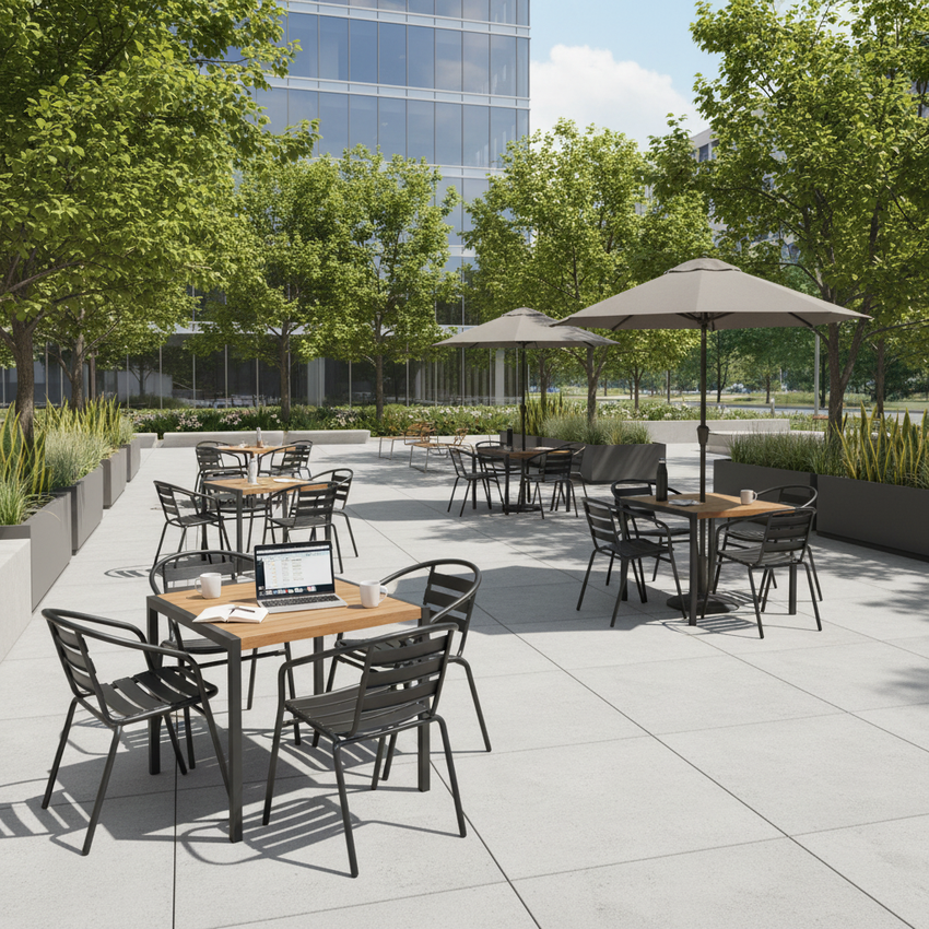 Modern Corporate Outdoor Break Area – Afternoon