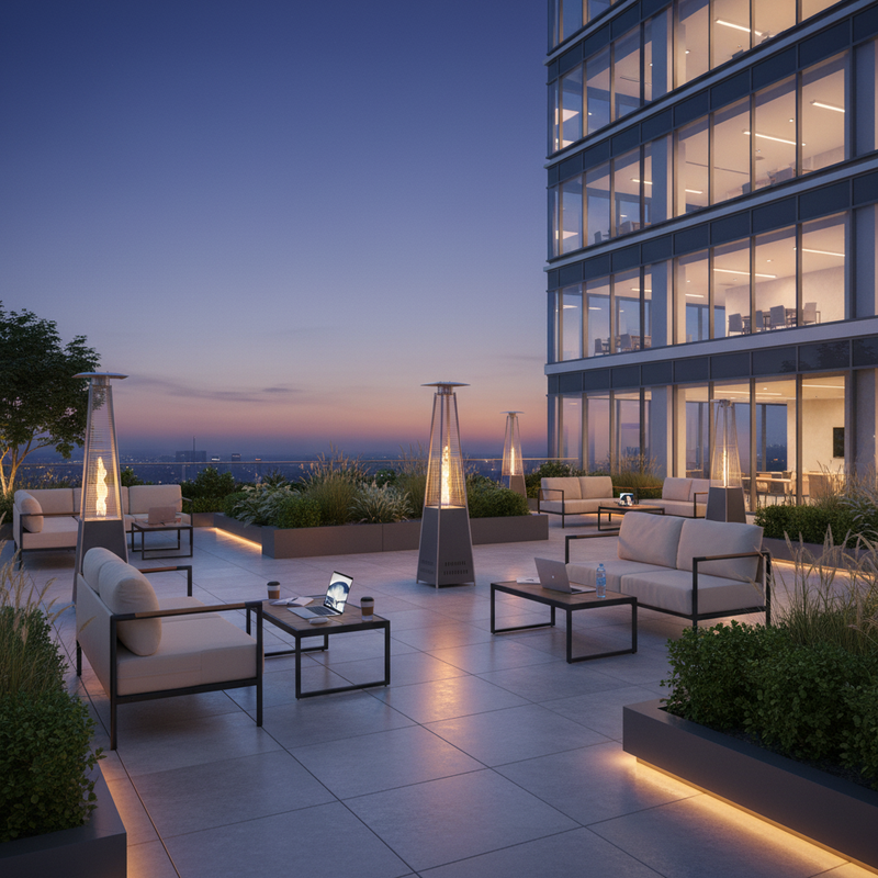 Modern Outdoor Corporate Lounge – Blue Hour