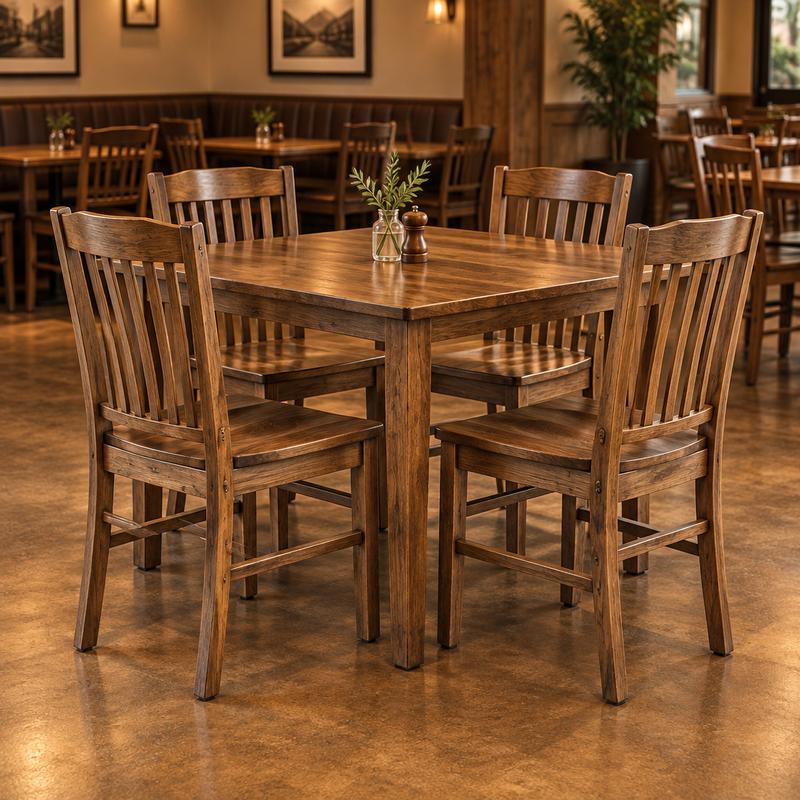 Bizchair-natural-wood-dining-chairs-in-a-warm-commercial-bistro