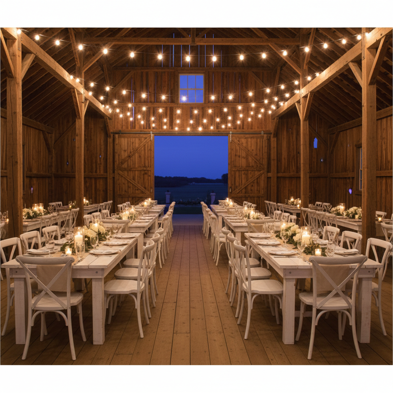 Open Barn Rustic Reception - Twilight Exterior + Romantic Interior 1:1