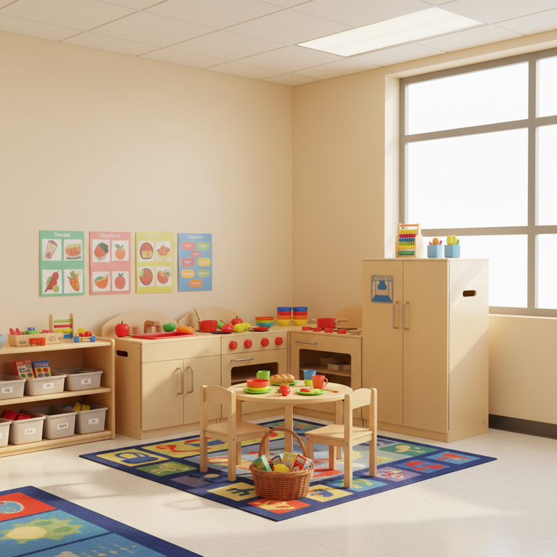 Bizchair-preschool-dramatic-play-kitchen-area-wooden-kitchen-set