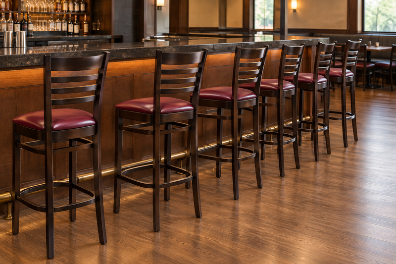 Bizchair-restaurant-bar-with-coordinating-burgundy-seat-barstools