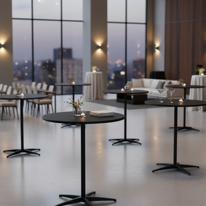 Round Black Pedestal Cocktail Table — Upscale Networking Reception