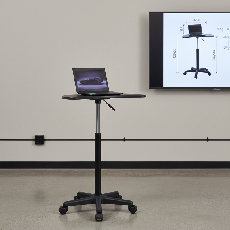 Bizchair-sit-to-stand-mobile-desk-presenter-close-up