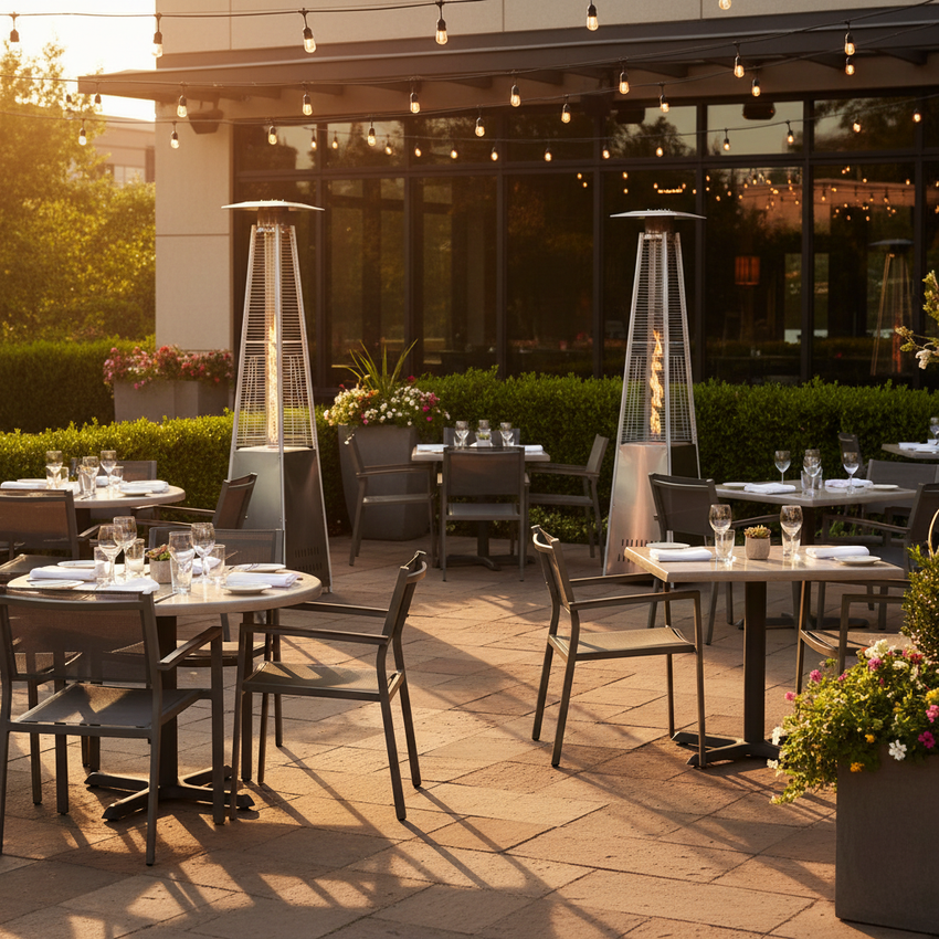 Bizchair-sol-pyramid-patio-heater-upscale-restaurant-patio-golden-hour