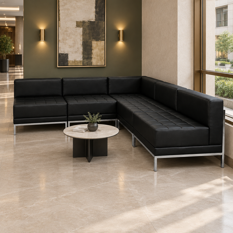 Bizchair-square-hotel-lobby-corner-with-black-l-shaped-modular-seating-and-a-small-table