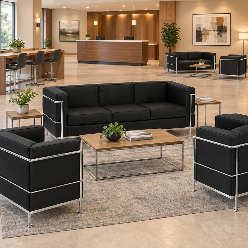 Bizchair-square-hotel-lobby-scene-featuring-the-referenced-black-and-chrome-lounge-furniture
