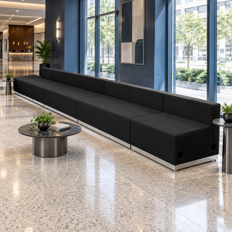 Bizchair-square-hotel-lobby-with-a-long-straight-run-of-black-modular-seating-along-a-window-wall
