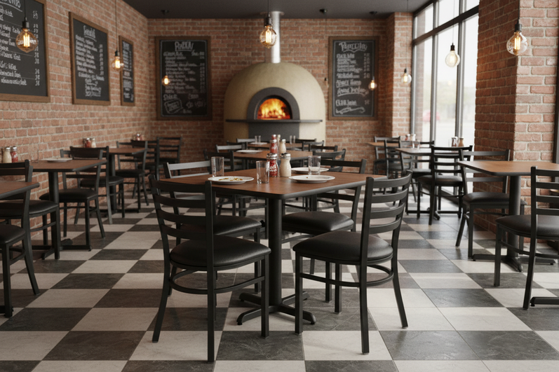 Square Table Set with Metal Ladder Back Chairs – Neighborhood Pizzeria