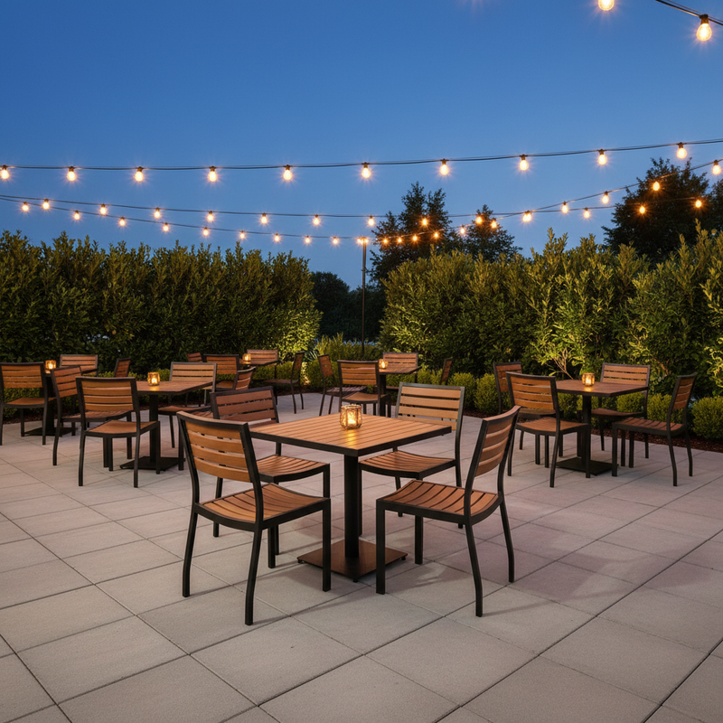 Teak-Look Outdoor Dining Set - Evening Wedding Venue Patio 1:1