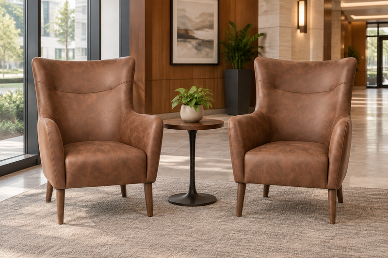 Bizchair-two-cognac-brown-chairs-flanking-a-side-table-in-a-refined-hotel-lobby-seating-nook