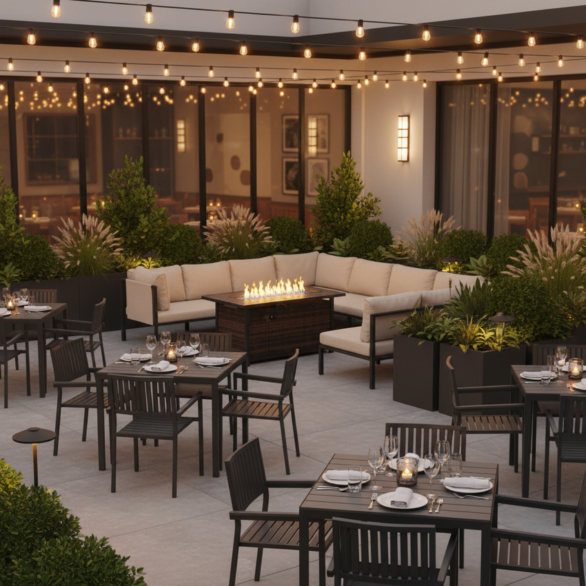 Upscale Commercial Restaurant Patio – Golden Hour