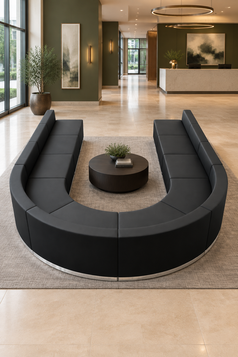 Bizchair-vertical-hotel-lobby-with-u-shaped-black-modular-seating-around-a-central-table