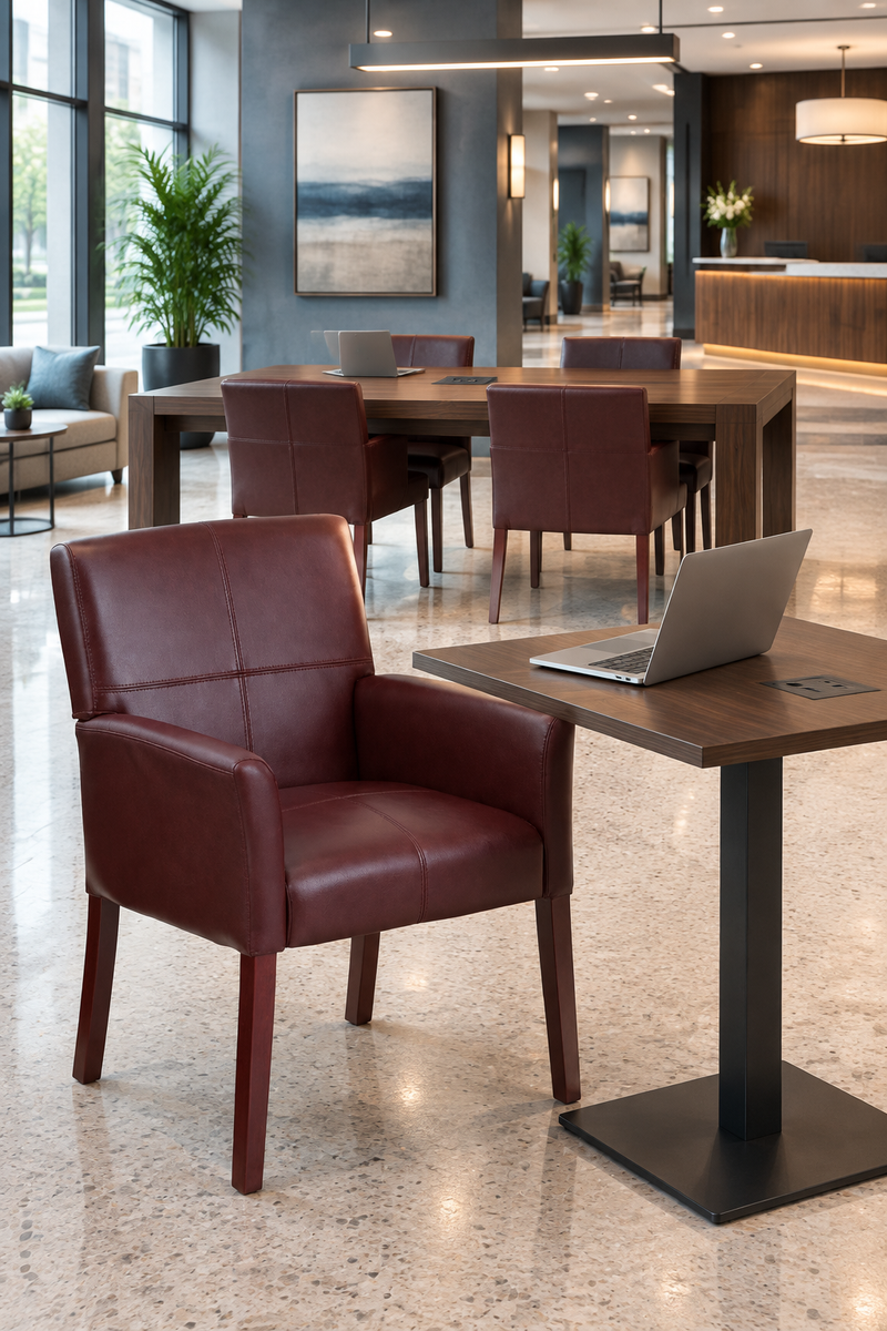 Bizchair-vertical-hotel-lobby-work-area-with-an-individual-laptop-station-and-communal-table-behind