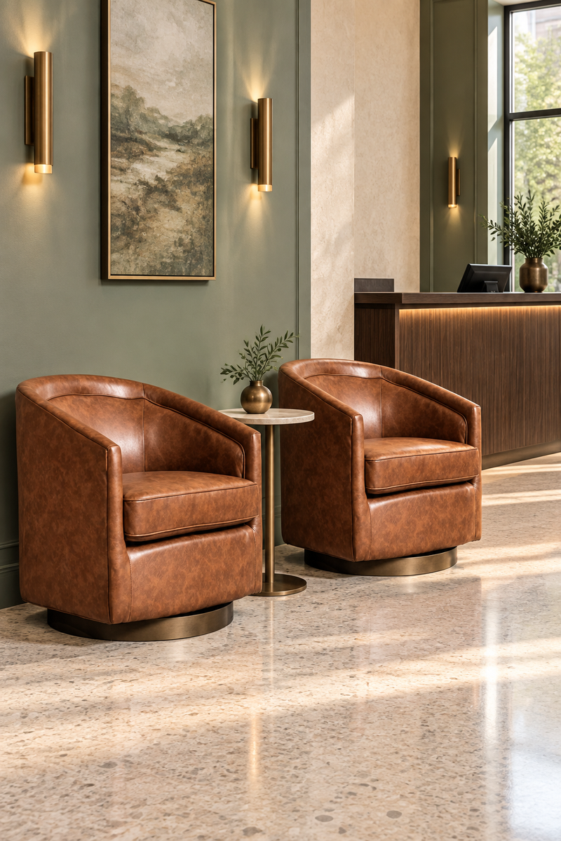 Bizchair-vertical-hotel-reception-waiting-nook-with-two-cognac-guest-chairs-and-a-small-side-table