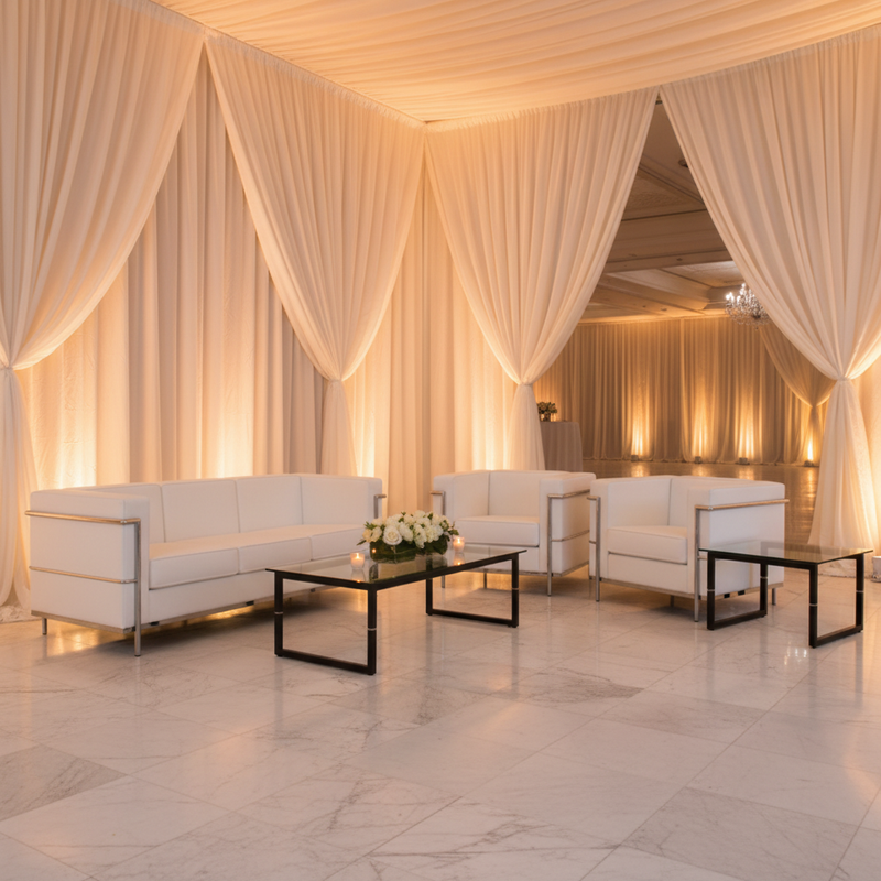 White LeatherSoft Lounge Set - Wedding Venue Diagonal Wide Angle 1:1